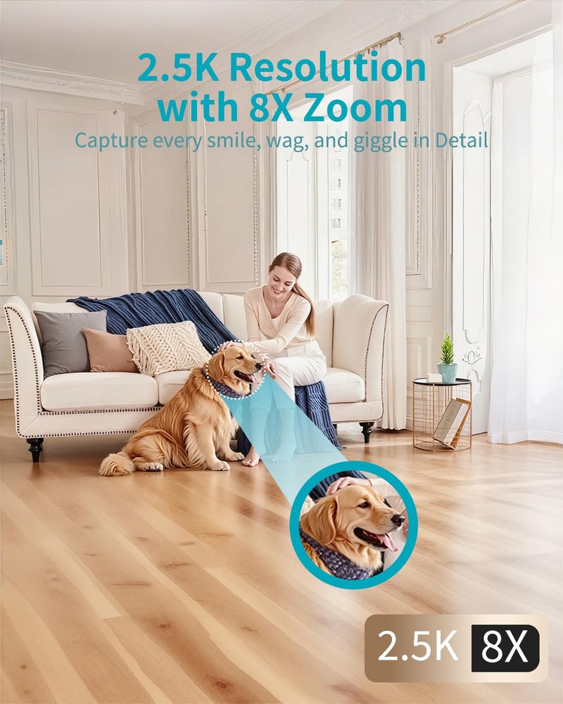 VIMTAG Indoor Pet Camera, 2.5K Dog Camera with Phone App, 360Â° Pan/Tilt Security Camera Indoor for Home/Nanny/Baby/Cat/Room, Dual-Band WiFi, Night Vision, Motion Tracking, 2-Way Audio, Cloud & SD Card - Image 4