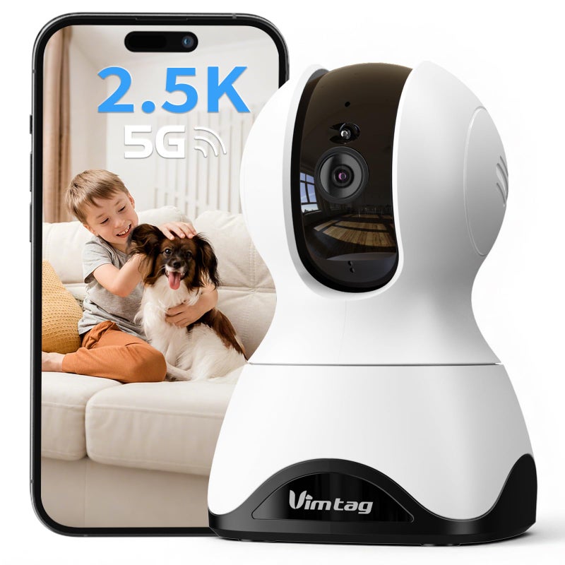 VIMTAG Indoor Pet Camera, 2.5K Dog Camera with Phone App, 360Â° Pan/Tilt Security Camera Indoor for Home/Nanny/Baby/Cat/Room, Dual-Band WiFi, Night Vision, Motion Tracking, 2-Way Audio, Cloud & SD Card - Image 1