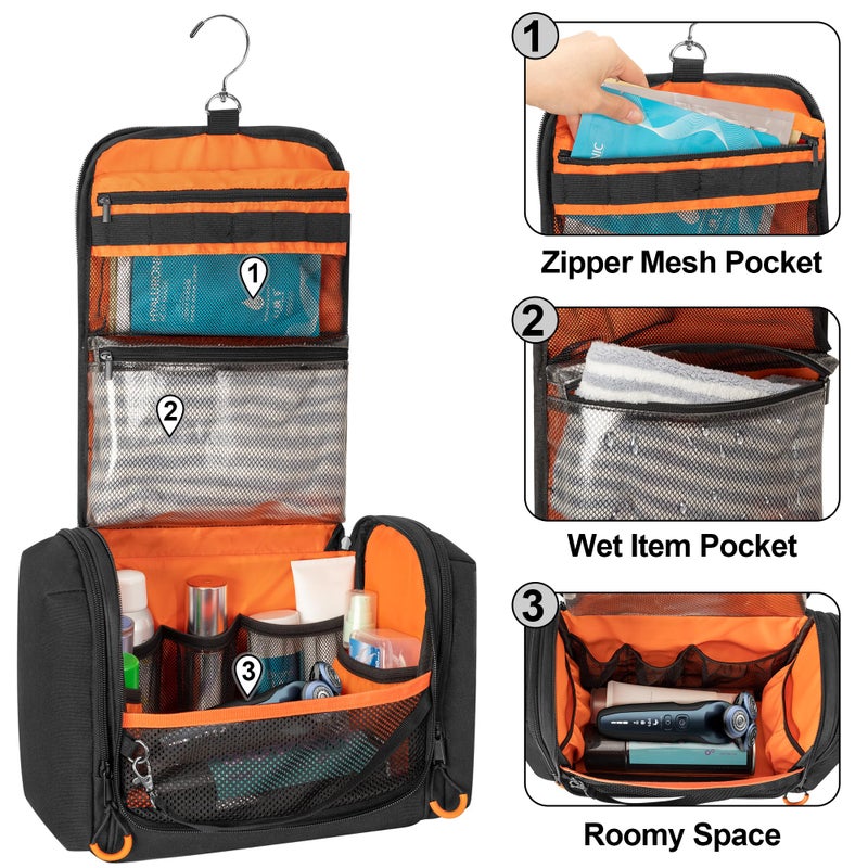 Prokva Tactical Toiletry Travel Bag for Men, Hanging Dopp Kit Hygiene Bag Shower Organizer with Hook for Toiletries and Shaving Care, Black (Empty Bag) - Image 2
