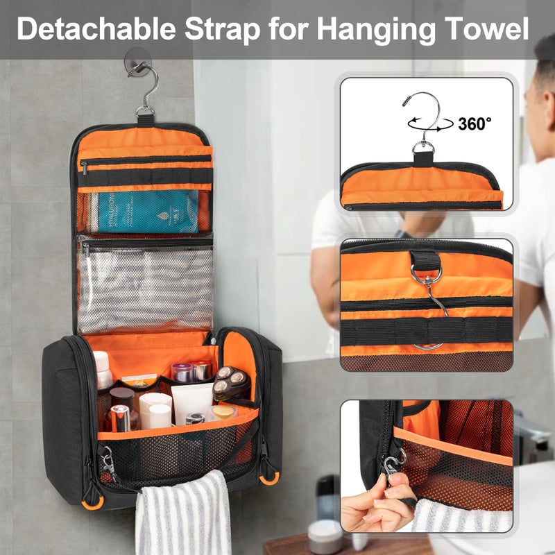 Prokva Tactical Toiletry Travel Bag for Men, Hanging Dopp Kit Hygiene Bag Shower Organizer with Hook for Toiletries and Shaving Care, Black (Empty Bag) - Image 5