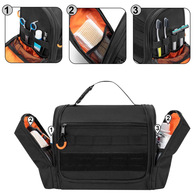 Prokva Tactical Toiletry Travel Bag for Men, Hanging Dopp Kit Hygiene Bag Shower Organizer with Hook for Toiletries and Shaving Care, Black (Empty Bag) - Image 3