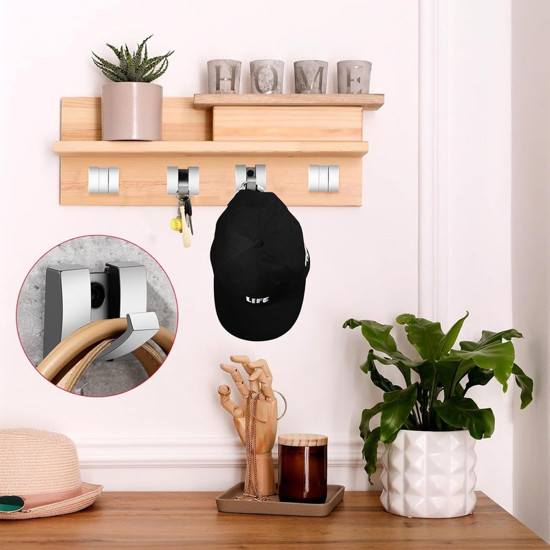 Queekay 4 Pcs Folding Hideaway Coat Hooks Heavy Duty Wall Towel Hooks for Bathrooms Retractable Coat Space Aluminum Wall Hanging Holder for Closet Scarf Hat Robe Key Purse Bag(Silver) - Image 3