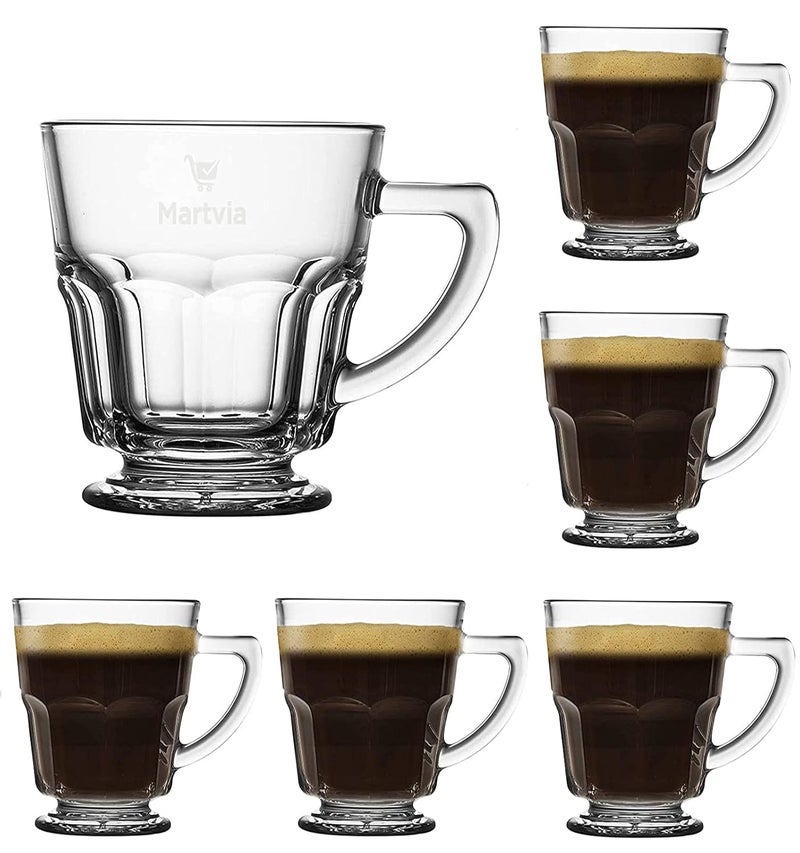 MARTVIA Crystal Clear Toughened Glass Tea Cup with Convenient Solid Handle Cups Espresso Mug Set for Tea Coffee HotCold Drinks Tengal 160 ML 6 - Image 1