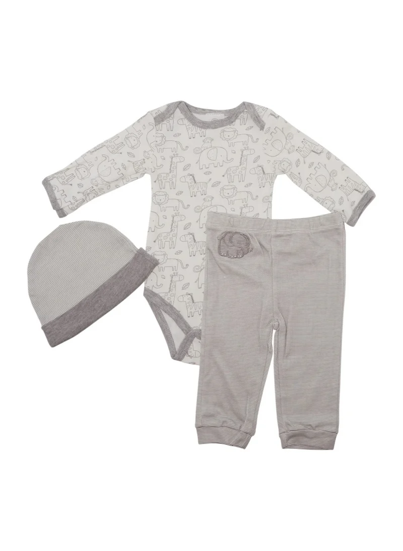 Bambimici Bambimici Giraffe Bodysuit Long Sleeve & Pyjama with Hat Set - Grey