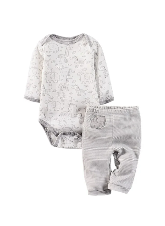 Bambimici Bambimici Giraffe Bodysuit Long Sleeve & Pyjama with Hat Set - Grey