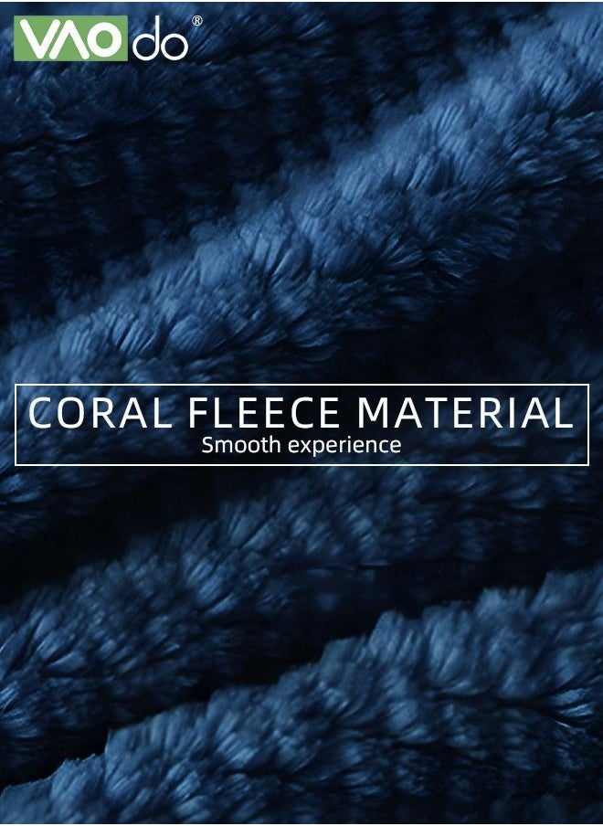 Men's Coral Fleece Bathrobes Thickened Nightgowns Skin-Friendly Material Homewear Navy Blue
