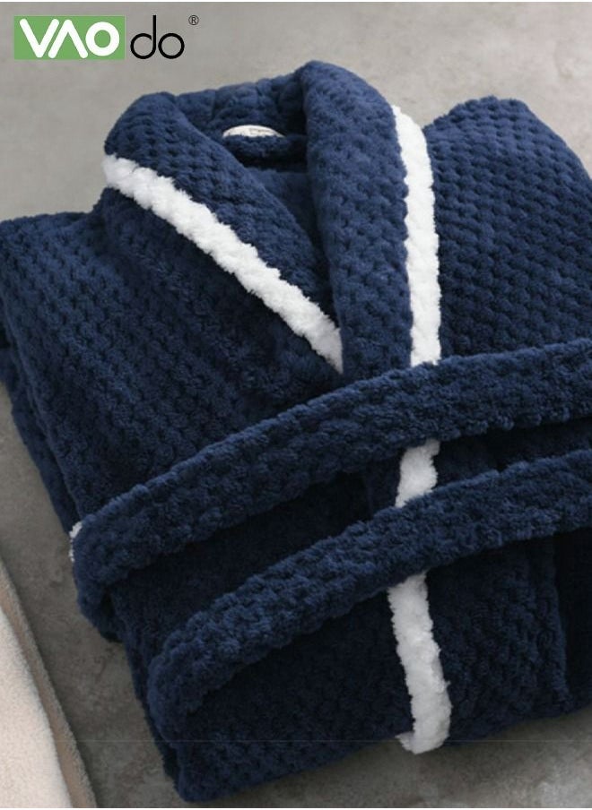 Men's Coral Fleece Bathrobes Thickened Nightgowns Skin-Friendly Material Homewear Navy Blue