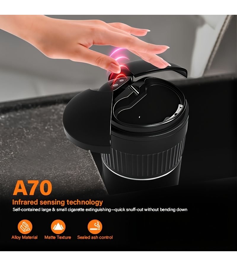 Black Infrared Sensor Car Ashtray Auto Open Lid Smoke Proof USB Charger - Image 4