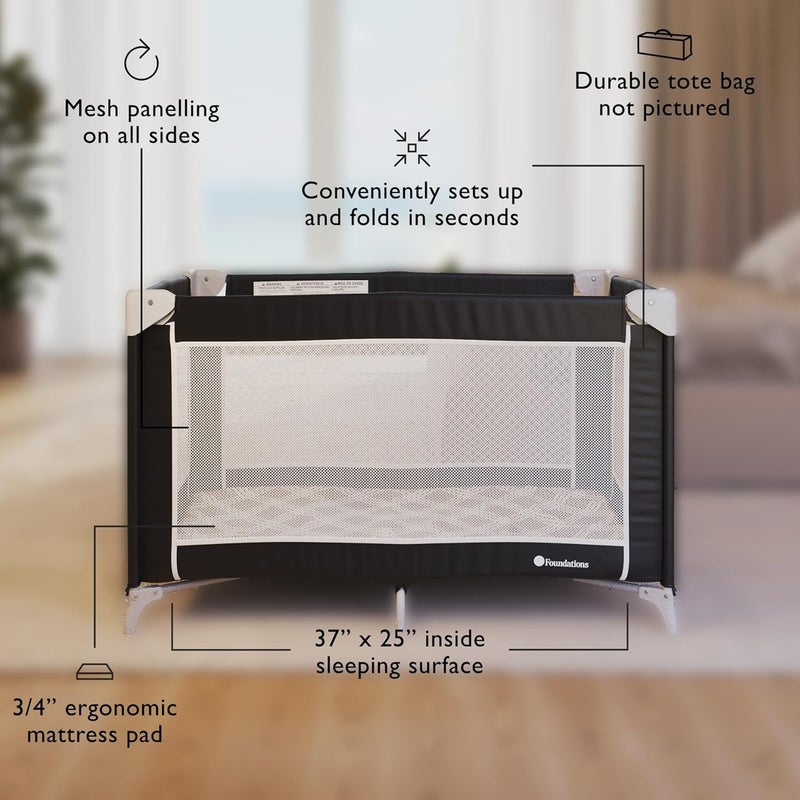 Foundations Sleep N Store Baby Pack and Play Yard  Portable Playpen for Toddlers Foldable Travel Playpen with Storage Bag  Foam Mattress Durable Design for Hotels  Daycares  Graphite - Image 3