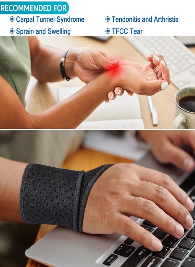 HiRui Breathable Wrist Brace (2 Pack) for Relieve Wrist Pain from Carpal Tunnel, Arthritis, Tendonitis, Sprain, TFCC | Adjustable Wrist Wraps Support for Weightlifting, Tennis - Fits All (Black) - Image 3