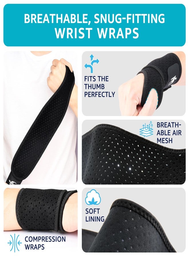 HiRui Breathable Wrist Brace (2 Pack) for Relieve Wrist Pain from Carpal Tunnel, Arthritis, Tendonitis, Sprain, TFCC | Adjustable Wrist Wraps Support for Weightlifting, Tennis - Fits All (Black) - Image 4