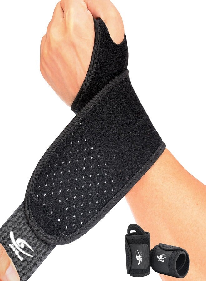 HiRui Breathable Wrist Brace (2 Pack) for Relieve Wrist Pain from Carpal Tunnel, Arthritis, Tendonitis, Sprain, TFCC | Adjustable Wrist Wraps Support for Weightlifting, Tennis - Fits All (Black) - Image 1
