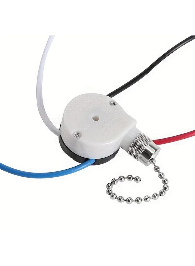 White Ceiling Fan Switch 3 Speed 4 Wire Replacement Polished Metal Nickel Chain Easy Installation - Image 1