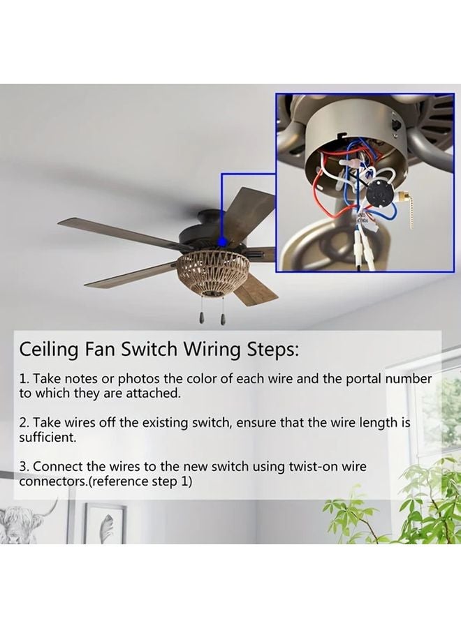 White Ceiling Fan Switch 3 Speed 4 Wire Replacement Polished Metal Nickel Chain Easy Installation - Image 3