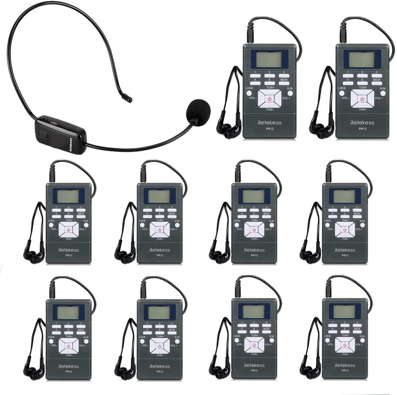 Retekess Church Translation System with 1 TR503 FM Transmitter Headset and 10 PR13 FM Radio Receivers, Listening System for Factory Museum School Church (1 Transmitter 10 Receivers) - Image 1