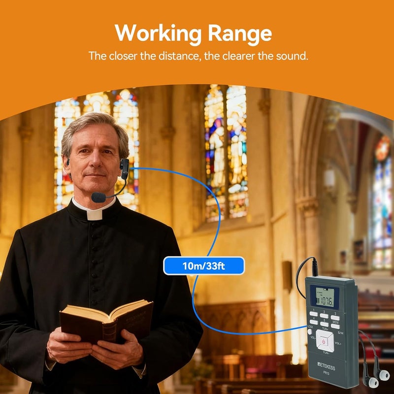 Retekess Church Translation System with 1 TR503 FM Transmitter Headset and 10 PR13 FM Radio Receivers, Listening System for Factory Museum School Church (1 Transmitter 10 Receivers) - Image 3