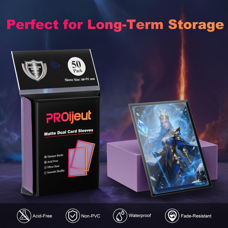 Proijeut 200 Pack Card Sleeves, Matte Dual Trading Card Sleeves with Opaque Back & Smooth Shuffle, Tear Resistant Card Protectors for MTG, TCG and Game Cards (Orchid Purple) - Image 4