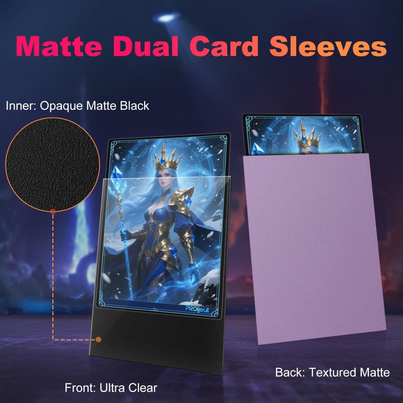 Proijeut 200 Pack Card Sleeves, Matte Dual Trading Card Sleeves with Opaque Back & Smooth Shuffle, Tear Resistant Card Protectors for MTG, TCG and Game Cards (Orchid Purple) - Image 2