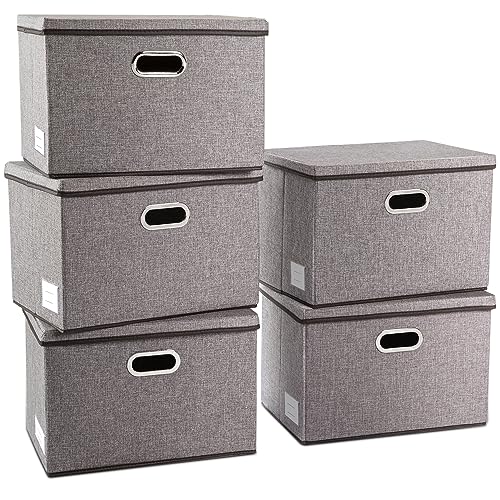 PRANDOM Large Collapsible Storage Containers with Lids 5Pack Linen Fabric Foldable Storage Bins Boxes Organizer Baskets Cube with Cover for Home Bedroom Closet Office Nursery 177x118x118