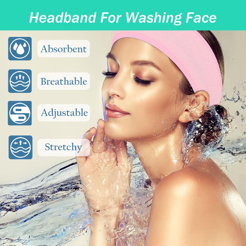 Pejnl 3 Pack Facial Spa Headband for Women - Adjustable, Non-Slip Terry Cloth Headband for Washing Face, Makeup, and Shower - Soft and Stretchable Hair Wrap - Image 2