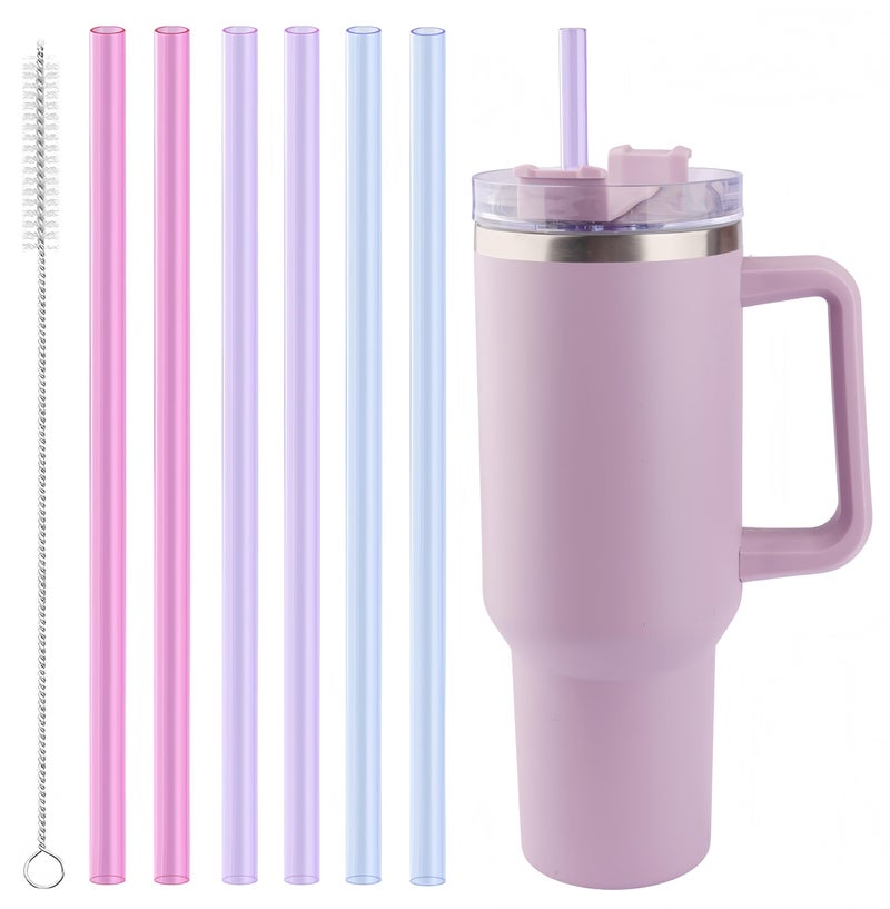 Joshey 12 Inch Tritan Replacement Straws for Stanley 40oz Tumbler - 6 Pack Reusable Long Straws with Cleaning Brush, Fits 30oz & 40oz Stanley Cup Accessories, BPA-Free (3 Colors) - Image 1