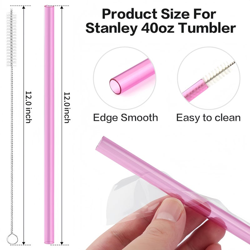 Joshey 12 Inch Tritan Replacement Straws for Stanley 40oz Tumbler - 6 Pack Reusable Long Straws with Cleaning Brush, Fits 30oz & 40oz Stanley Cup Accessories, BPA-Free (3 Colors) - Image 2