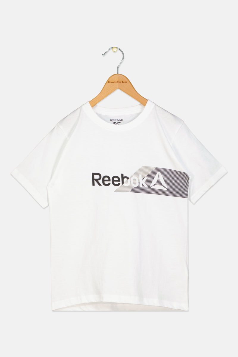 Reebok تي شيرت قصير الأكمام للأطفال الأولاد بشعار العلامة التجارية، أبيض - Image 3