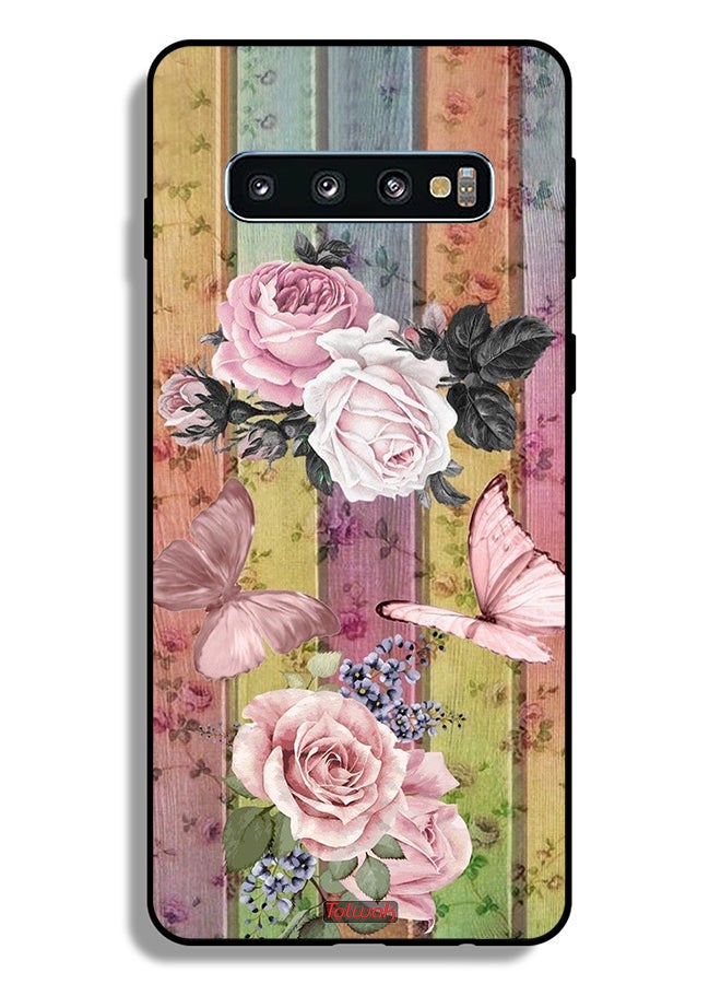 Tolwak Samsung Galaxy S10 Plus Protective Case Cover Peach Butterflies And Roses - Image 2
