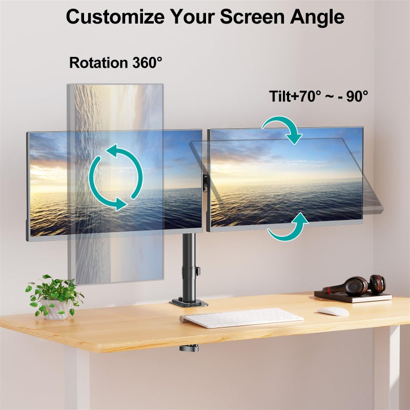 MOUNT PRO Dual Monitor Mount Fits 13-32 Inch/17.6lbs LCD Screen, Computer Monitor Desk Mount, Articulating Monitor Arm, Height Adjustable Display Stand for 2 Monitors, VESA Mount 75x75/100x100mm - Image 4