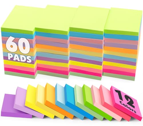 NEOACT (60 Pack) Sticky Notes 1.5x2 Inches, 12 Bright Colors Self-Stick Note Pads Premium Mini Sticky Notes, Bulk Sticky Notes Pads for School, Office, Home - Image 1