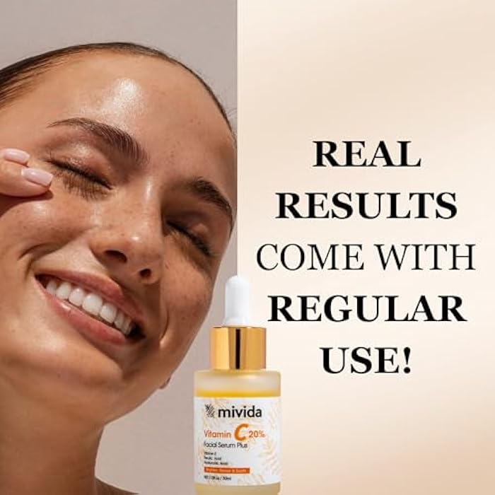 mivida 20% Vitamin C Serum for Face, Anti-Aging & Brightening Serum | W/Hyaluronic & Ferulic Acid, Vit E | Reduces Wrinkles, Fine Lines, Dark Spots & Hyperpigmentation, Maximum Strength Formula, 1floz - Image 4