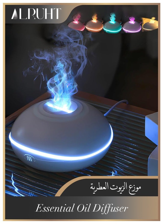 Alruht Flame Essential Oil Diffuser, 200ML Ultrasonic Aromatherapy Mist Humidifier with Mute Design, Waterless Auto Shut Off, 7 Soothing LED Lights for Office, Home, and Bedroom Ambiance, White  - Image 1