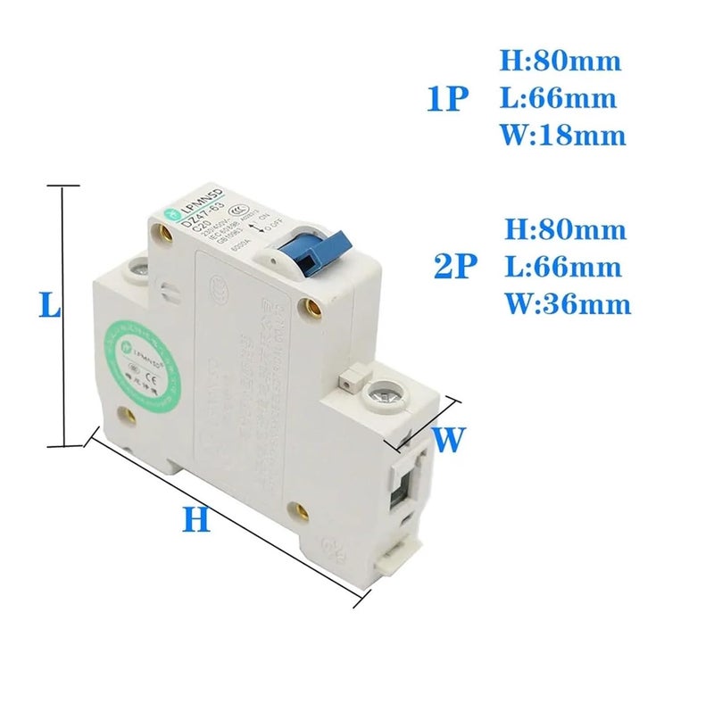 DZ47DC قاطع دائرة التيار المستمر 25A 12V 24V 36V 48V 72V حامي بطارية الطاقة الشمسية مفتاح موجب سالب معزول - Image 5
