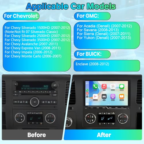 AWESAFE 8" Touch Screen Car Radio for Chevy Silverado Tahoe GMC Sierra 2007-2013, Android Head Unit Silverado 1500 2500 3500 Radio with CarPlay Android Auto AM/FM Bluetooth GPS Navigation - Image 3