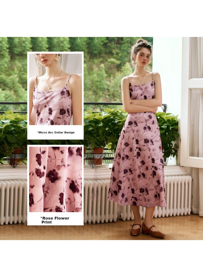 Olrain Women'S Summer Sleeveless Floral Print Satin Camisole Dress - Image 3