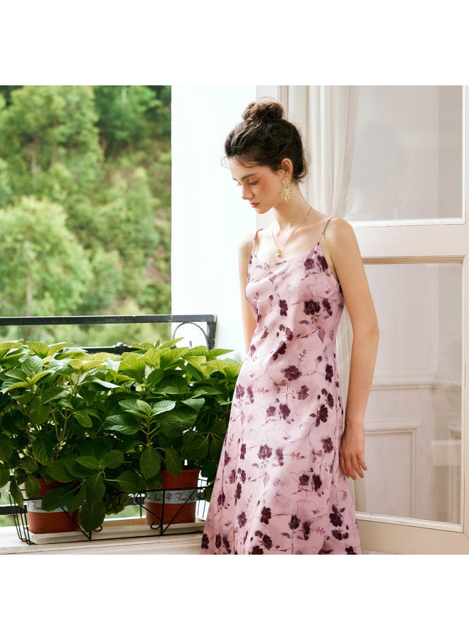 Olrain Women'S Summer Sleeveless Floral Print Satin Camisole Dress - Image 4