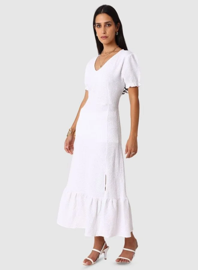 Freehand  Women Fit and Flared Textured V-Neck Short Sleeve Maxi Dress for Women | Best Price UAE