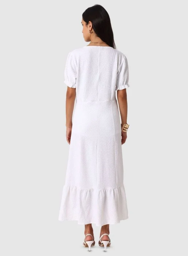 Freehand  Women Fit and Flared Textured V-Neck Short Sleeve Maxi Dress for Women | Best Price UAE