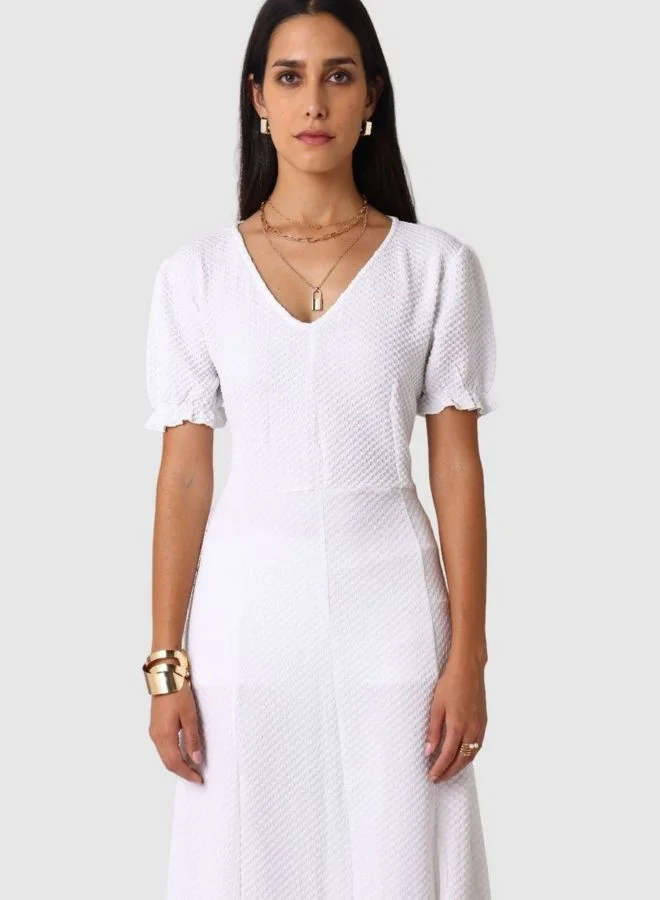 Freehand  Women Fit and Flared Textured V-Neck Short Sleeve Maxi Dress for Women | Best Price UAE