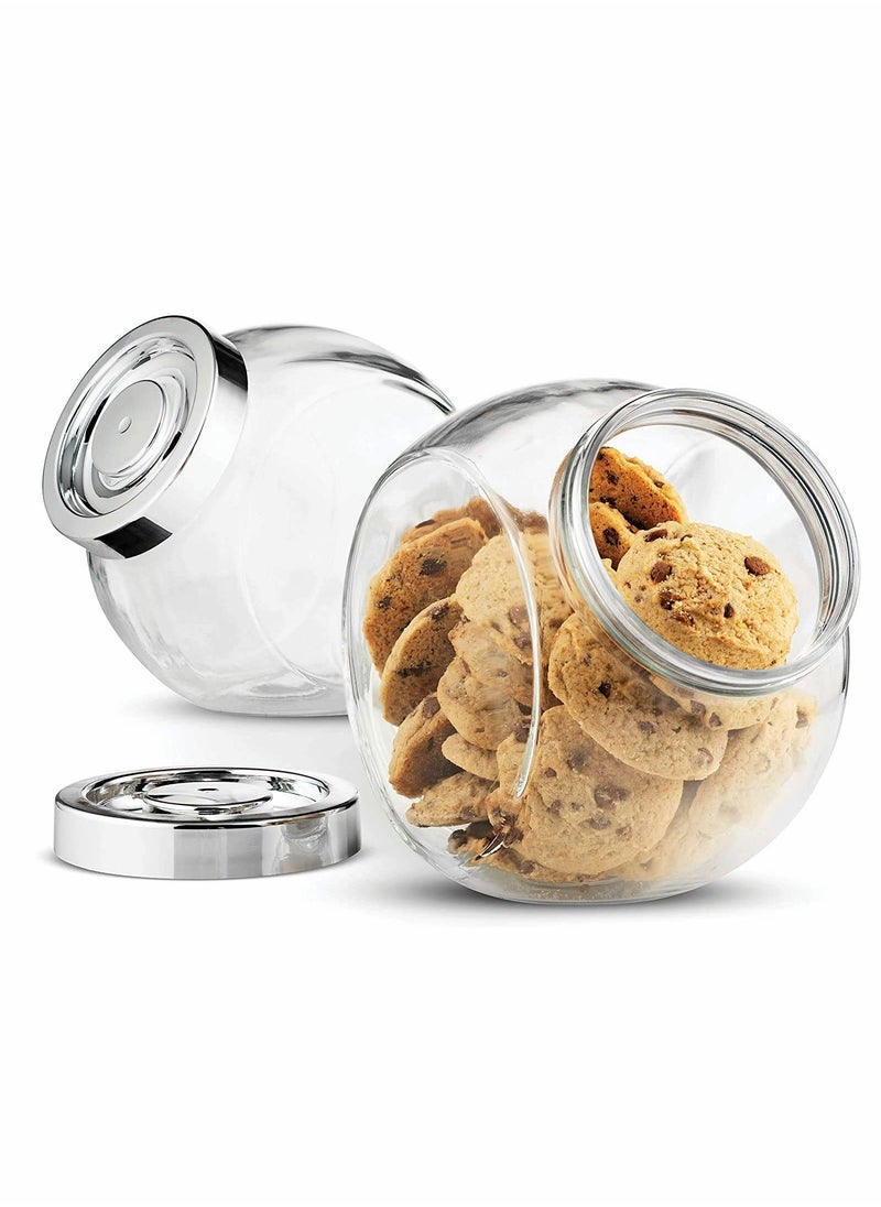 Y&D Glass Jar Candy 75 ½ Ounce Cookie (2 Pack) With Plastic Airtight Seal Lid 2 Ways Display, Bulk Food Storage for Snacks, Dry Food, Jelly Beans Canister, Apothecary Jars  - Image 1