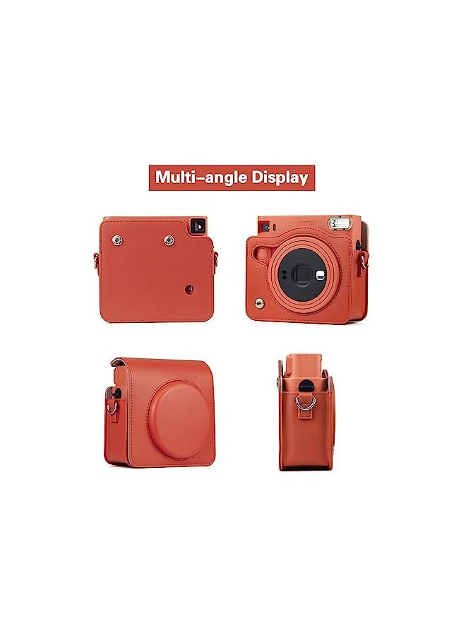 Zaboon SQ1 Case - Protective Case for  Instax Square SQ1 Instant Camera - PU Leather Cover with Adjustable Shoulder Strap - Orange - Image 2