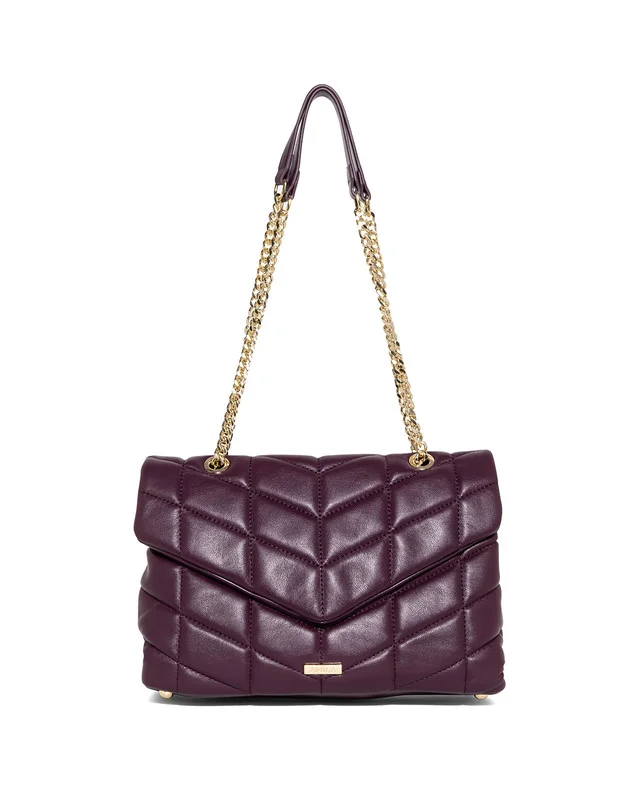 أميكا AMICA Natalia Quilted Convertible Crossbody Shoulder Bag Comfortable Metal Chain Strap in Plum Red