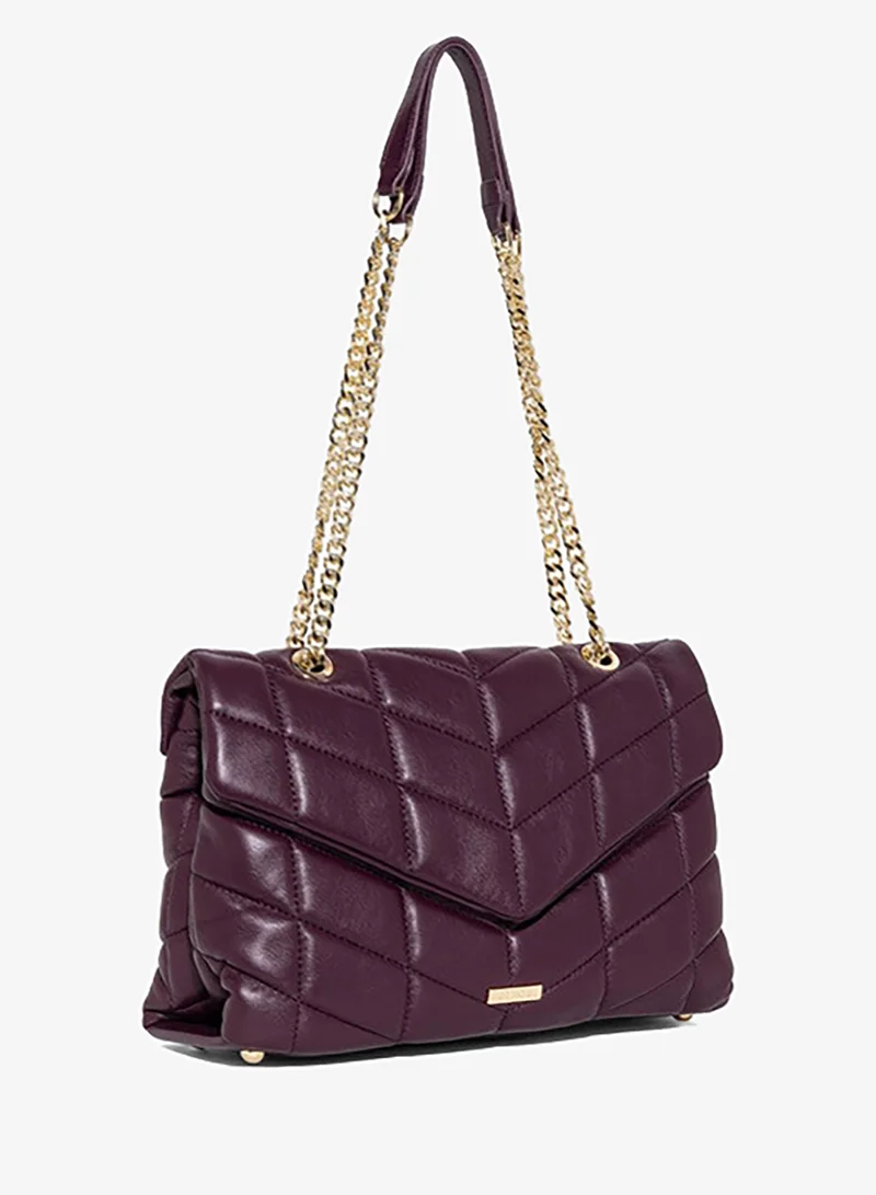 Amica AMICA Natalia Quilted Convertible Crossbody Shoulder Bag Comfortable Metal Chain Strap in Plum Red