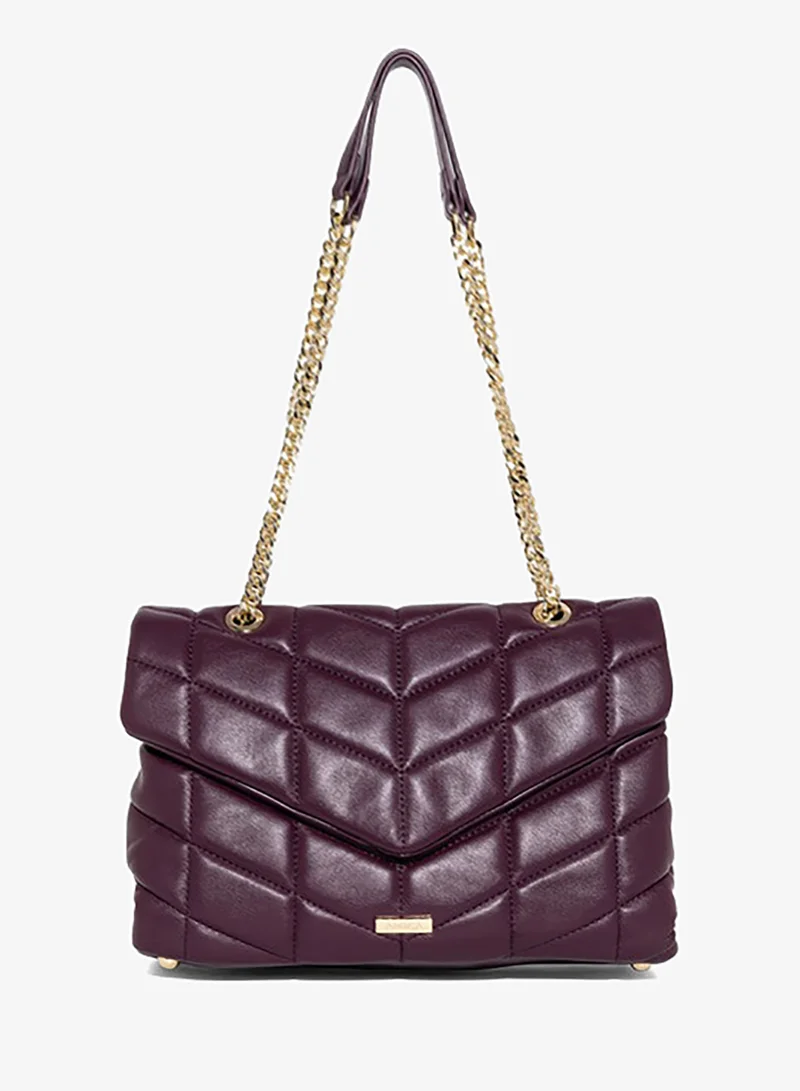 Amica AMICA Natalia Quilted Convertible Crossbody Shoulder Bag Comfortable Metal Chain Strap in Plum Red