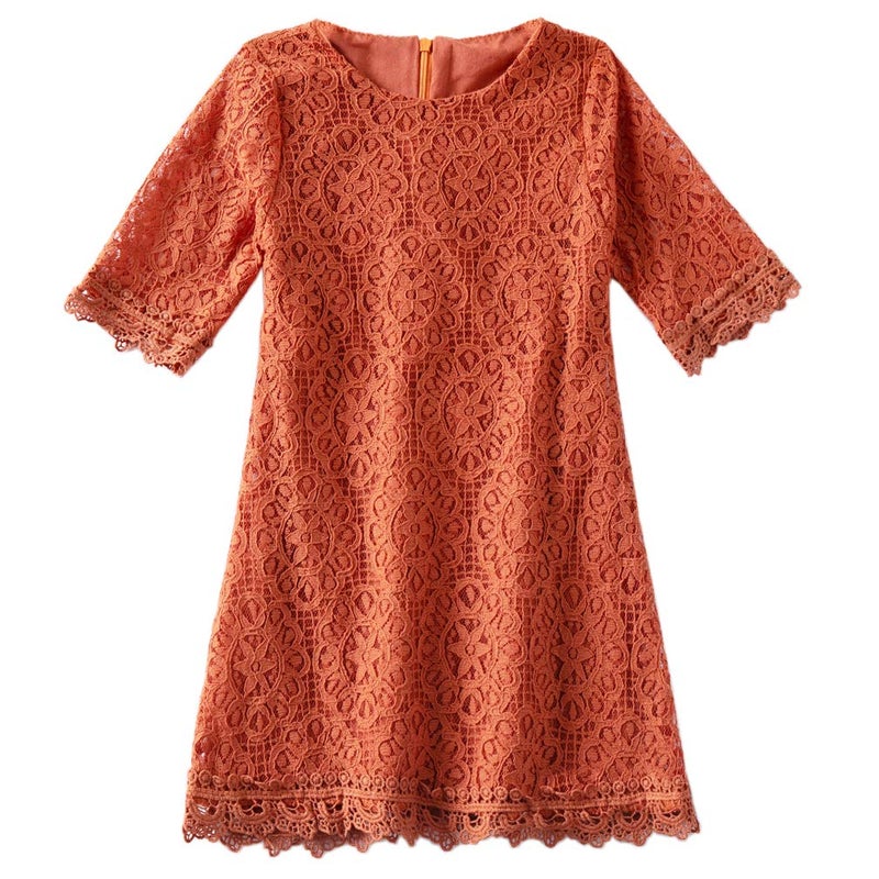 Niyage Baby And Toddler Girls Cotton Elegant Flower Lace Half Sleeve A-Line Princess Dress Brick Red 100 - Image 1