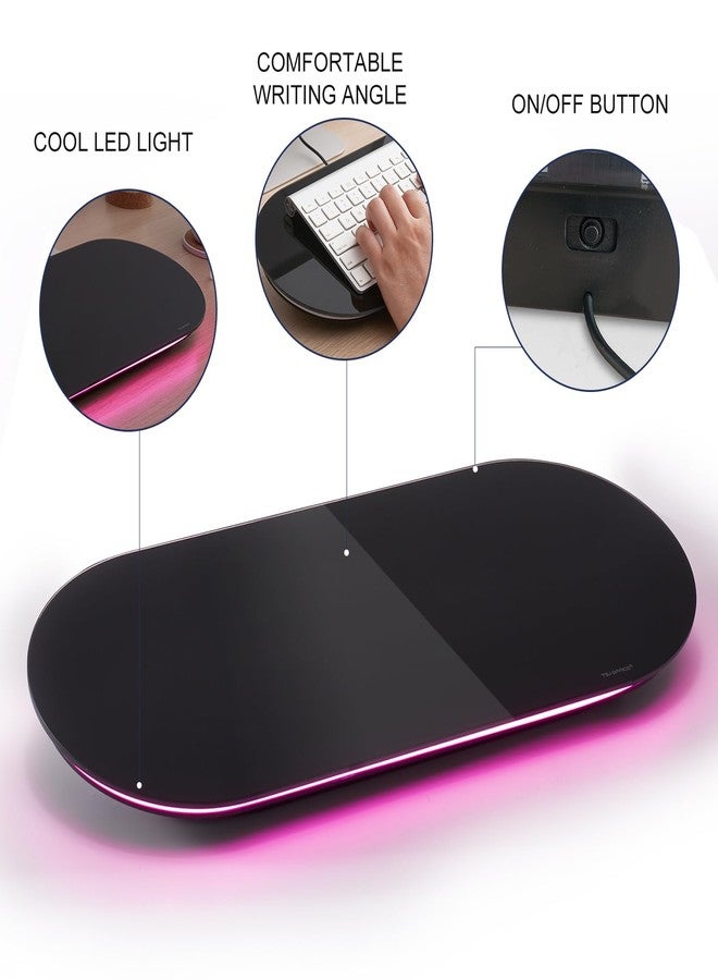 TSJ OFFICE Glass Desktop Whiteboard - 17 X 7 Inches Small Dry Erase Board with Pink Light, Black Glass White Board Surface Notepad with 1 Drawer, Desk Organizers for Office, Home, School Supplies - Image 3