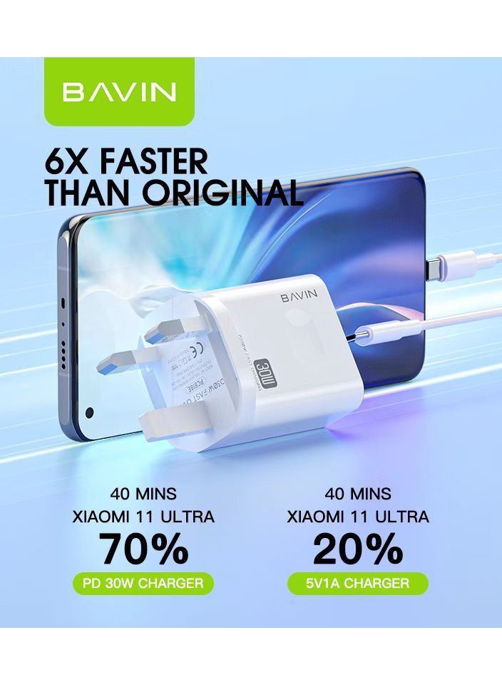 Bavin 30W PD Fast Charger For Apple iPhone White - Image 3