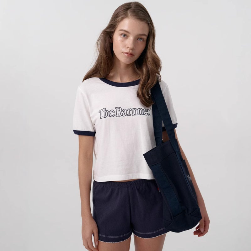 Women's Cotton Short-Sleeve T-Shirt with Contrast Collar and Letter Print - Image 2