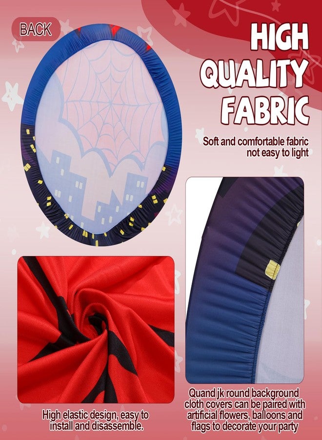 Mindsoft مجموعة Mindsoft من 3 أغطية حامل أسطواني من الإسباندكس بتصميم شبكة العنكبوت للحفلات، أغطية قواعد أسطوانية باللونين الأحمر والأزرق، غطاء خلفية قلعة دائرية بطول 7.2 قدم لتزيين خلفية حفلات أعياد الميلاد وعرض طاولة الحلويات - Image 4