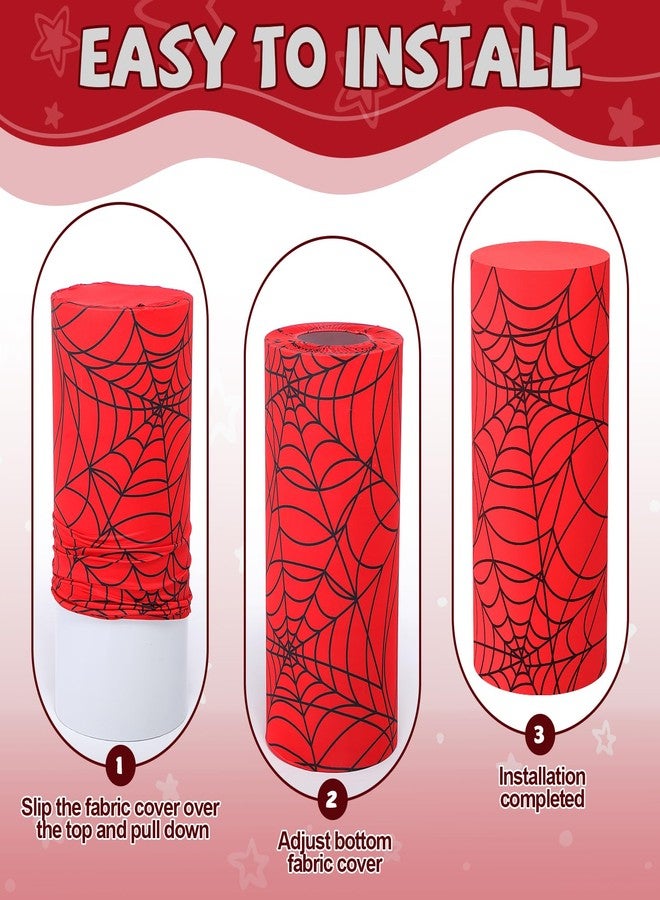 Mindsoft مجموعة Mindsoft من 3 أغطية حامل أسطواني من الإسباندكس بتصميم شبكة العنكبوت للحفلات، أغطية قواعد أسطوانية باللونين الأحمر والأزرق، غطاء خلفية قلعة دائرية بطول 7.2 قدم لتزيين خلفية حفلات أعياد الميلاد وعرض طاولة الحلويات - Image 3